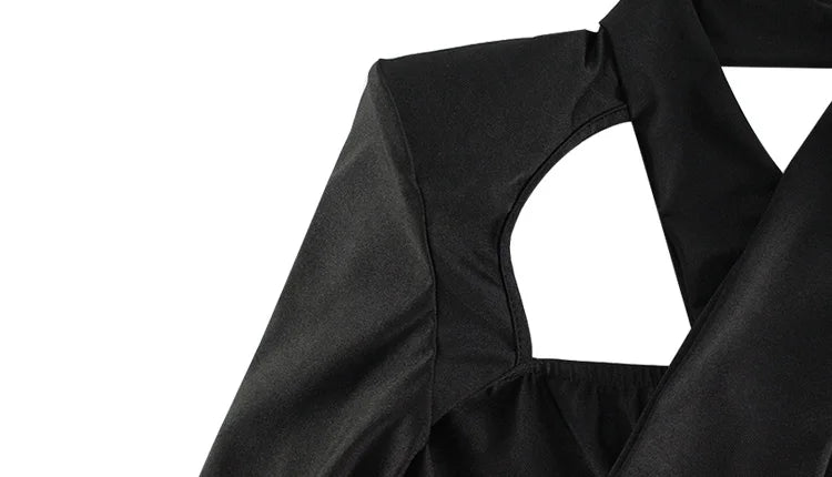 Ahagaga Sexy Club Women's Mini Dresses Solid Hollow Out V-Neck Regular Long Sleeves Sheath Bodycon Slim Fit Streetwear Vestidos