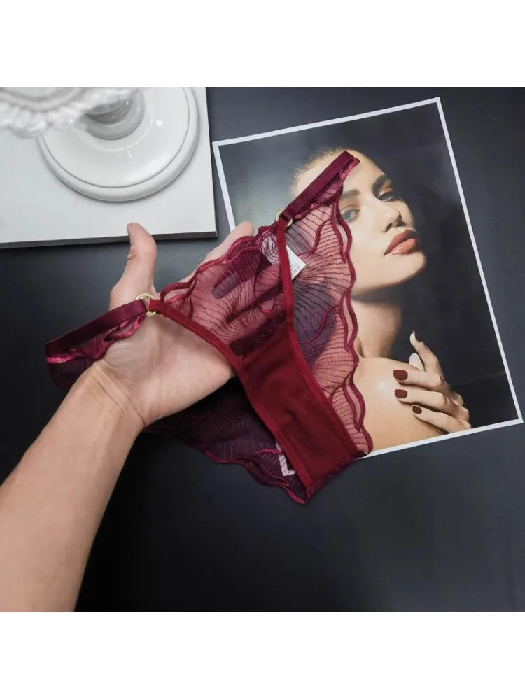 Summer French Flower Embroidery Bralette Beachwear Pure Desire Ultra Thin Light Support Wirefree Romantic Niche Set AU MOYISU
