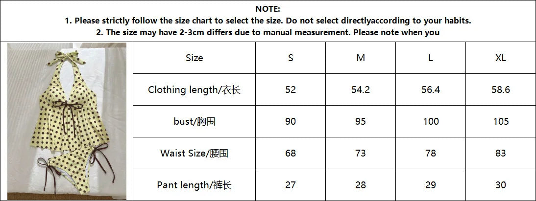 Sexy Yellow Polka Dot Print Bikini Set Swimwear Women Front Tie Push Up Padded Tank Top Drawstring Side High Waist Swimsuit 2026