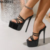 Summer Nightclub Round Toe Peep toe 16cm Extreme Platform High Heels Slippers Ladies Sexy Model Strap Sandals Mules Slides Shoes