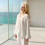 Autumn Winter French Cute Butterfly Jacquard Double Sided Fleece Warm Long Sleeve Homewear Sleepwear Women Island Velvet Pajamas