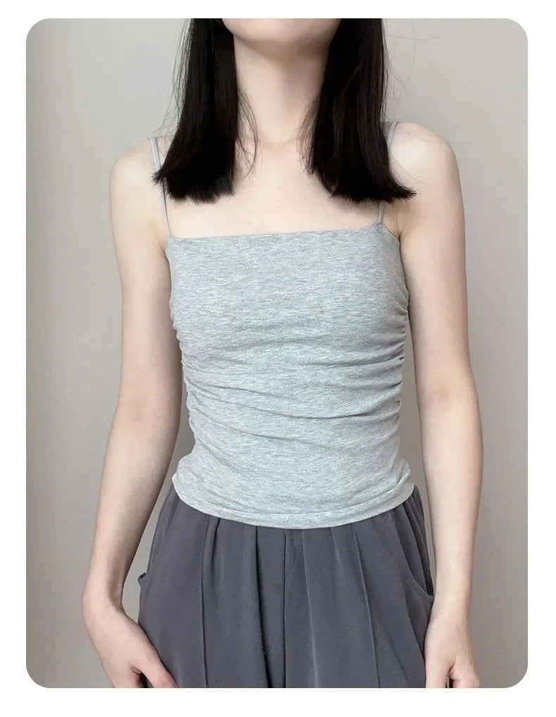 Summer Simple Women's Cotton Sling Camisole Crop Top Sleeveless Shirt Lady Bra Tank Tops Straps Skinny Girls Camisole Base Best