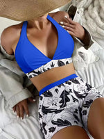 2026 Halter Bikini Set Short Swimsuit Women High Waist Swimwear Female Printed Bathers Swimming Bathing Swim Suit Beachwear