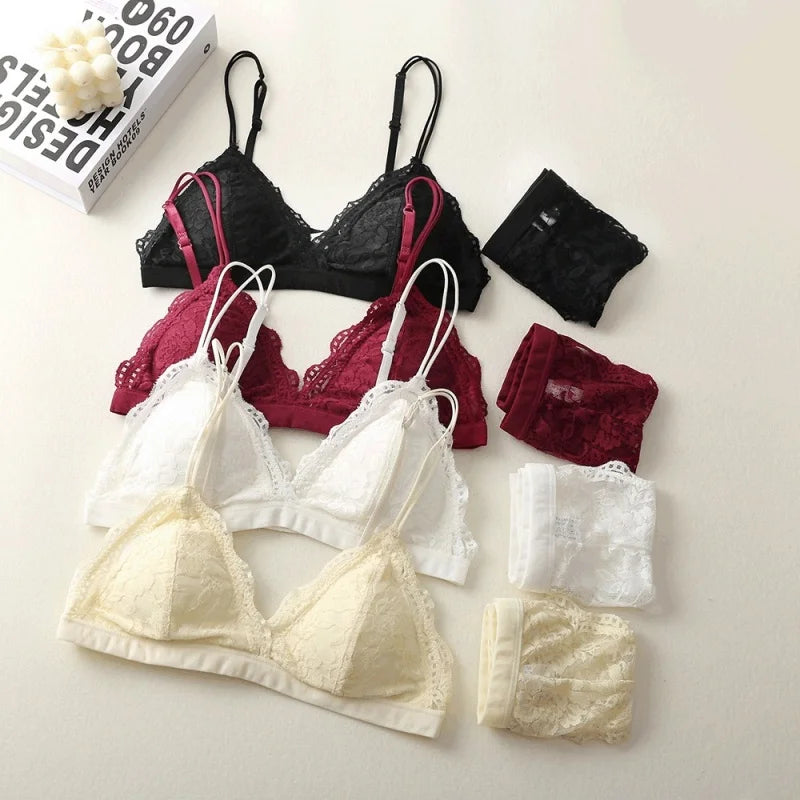 Women Lace Bra And Panties Set Embroidery Lace Bralette Underwear Set Push Up Brassiere Low Briefs Female Sexy Lingerie Set