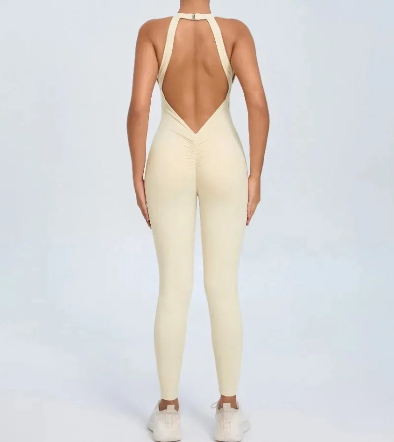 Seamless Yoga Jumpsuits Sports Fitness Peach Hip-lifting Backless Buckle One-Piece Training Gym Workout Tracksuits for Women