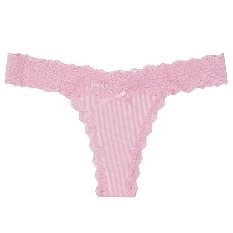 1pcs Low Waist Sexy Lace Elegant Lady Thongs Underwear Solid Breathable Sexy Lingerie Floral Female Panties Bow Women's G-string