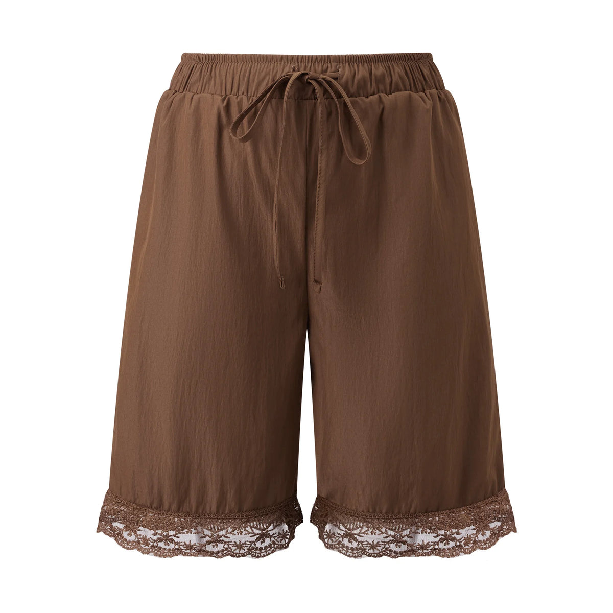 Fashion Women's Loose Shorts Drawstring Elastic Waist Lace Trim Wide Leg Mid Pants Summer Casual Lounge Out Going Shorts