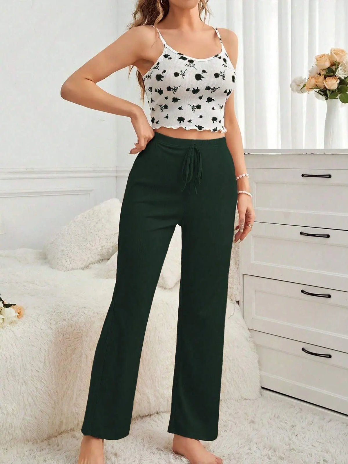 New Women's Pajamas Home Clothes Summer Sexy and Comfortable Printed Straps Casual Wide Leg Pants Pajama Set Hot Selling Y2K
