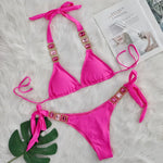 Halter Scrunch Butt Rhintstone Diamond Bikini Women Swimsuit Female Swimwear Two Pieces Bikini Set Brazilian Bathing Suit Swim