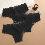 3Pcs Women Cotton Brazilian Pants Sexy Lace Brazilian Briefs Low Waist Floral Solid Color G-string Breathable Soft Lingerie