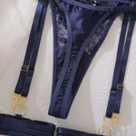 Toucheart 4PCS Lingerie Sexy Set Solid Color Cut-out Garter Strap Slim See-through Butterfly Fine Knot Shoulder Strap Bra