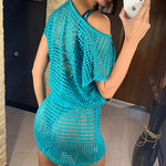 5 Colors New Crochet Knitted Beach Cover Up Dress Tunic Long Pareos Bikinis Cover Ups Swim Cover Up Robe Plage Beachwear V2053