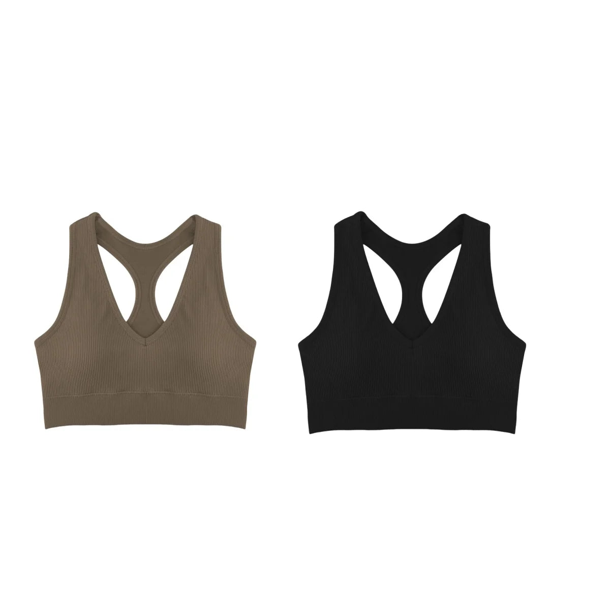 2Pcs/Set Women Deep V Neck Y-Back Padded Tank Bra Rib Cropped Tank Bralette Racerback Strap Daily Inner Top One Size Underwear