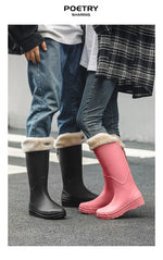 Women's Rain Boots Anti Slip Thick Soles Outdoor Long Tube Rain Boots Waterproof Fashion Wear-resistant Kitchen Women's Boots