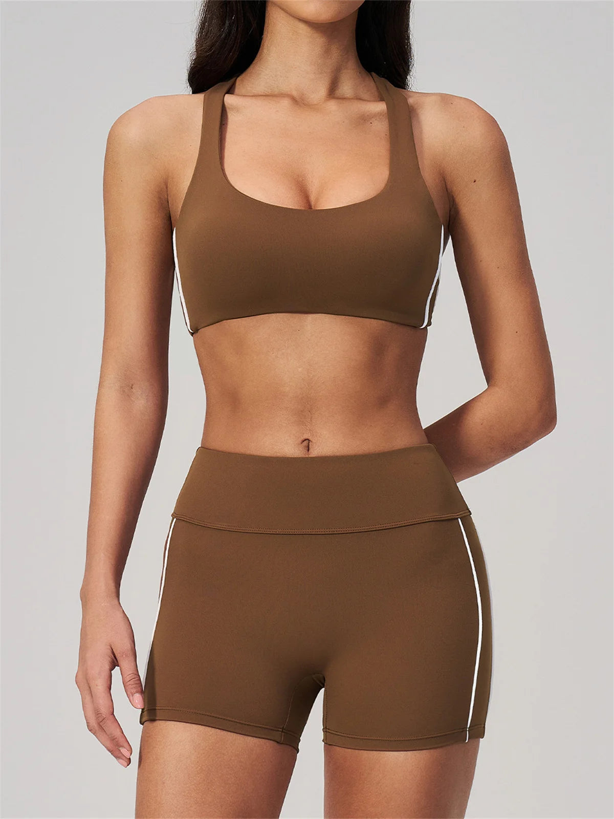Quick Drying Shaved Tight Yoga Suit for Women Color Contrast Slim Sports Bra High Waist Shorts Running Fitness Suits Tracksuit
