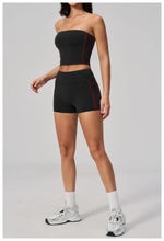 Summer Tight Yoga Suit Women Color Contrast Strapless Slim Sports Tank Top Shorts Fitness Suit Gym Running Workout Tracksuit