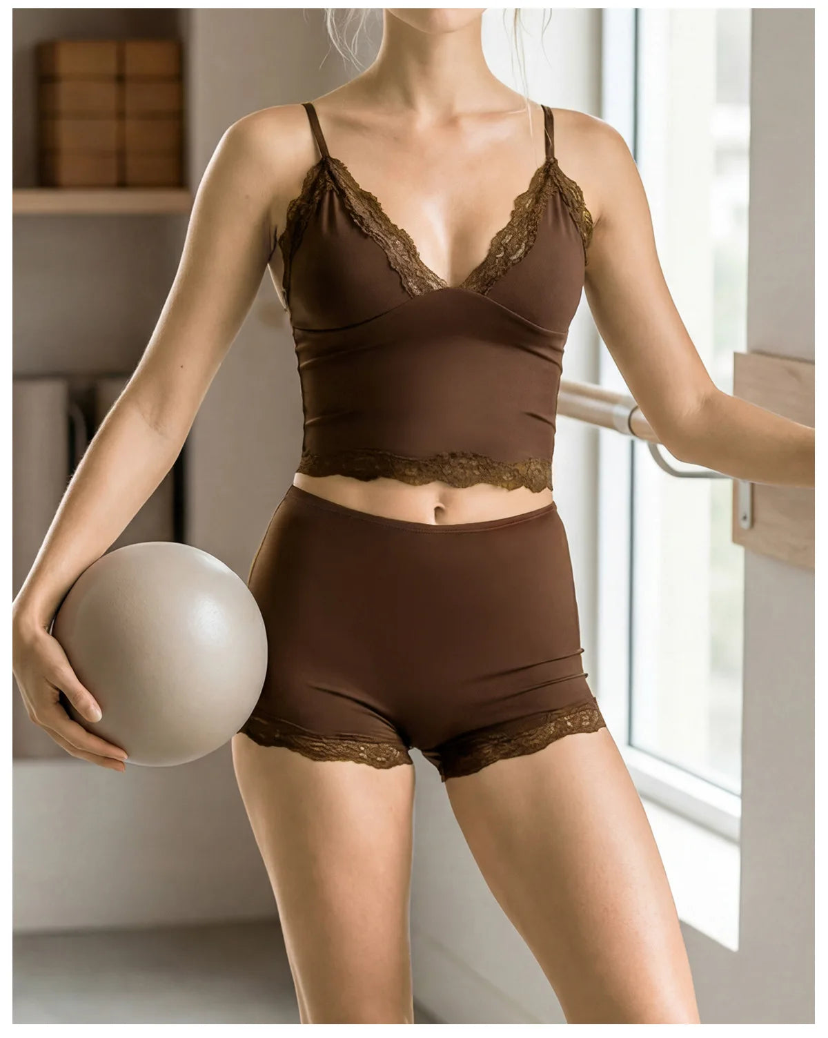 Lace V-neck Camisole Yoga Sets Women Black Hanging Neck Sports Tank Top Sportswear Gym Clothing High Waist Shorts Fitness Suits