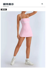 Women's Tennis Dress Summer Sleeveless Pink Contrast Workout Yoga Dresses Build in Shorts Fashion Tight Fitting Skirts Suit