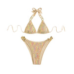S - XL Halter Shiny Sequin Metal Ring Bikini Women Swimwear Female Swimsuit Two-pieces Bikini Set Bather Bathing Suit Swim V5108