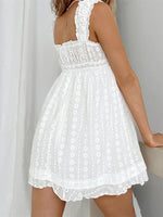 Women Summer Sleeveless Dress Floral Embroidery Hollow Loose A-line Dress for Party Beach Club Streetwear