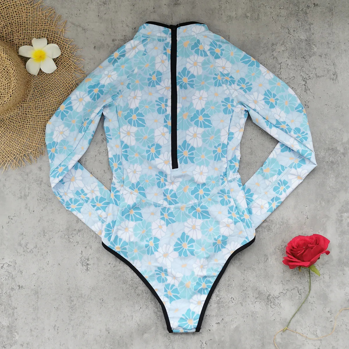 2026 Print One Piece Swimsuit Long Sleeve Swimwear Women Bathing Suit Vintage Zipper Swimsuit One Piece Surfing Swim Wear