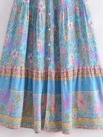 Foridol Single Breasted Bohemian Holiday Summer Women Dress Belt Casual Loose Maxi Floral Dress Short Sleeve Long Viscose Dress