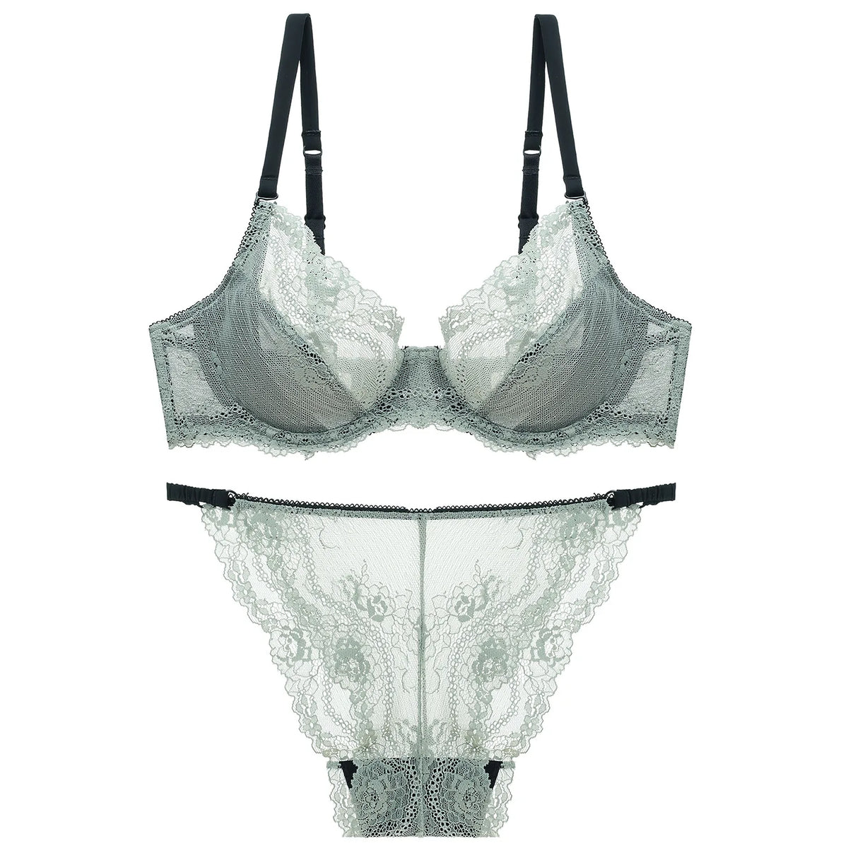 French Ultra Thin Underwear Set Sexy Lace Breathable Bra Set Women Comfortable Soft Intimates Lingerie Plus Size Bra Briefs Set