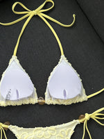Sexy Yellow 3D Flower Micro Bikini 2026 Women Hole Out Stone Strap Push Up Bra Thong Swimsuit Holiday Bathing Suit Swimwear