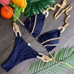 Splicing Halter Knitted Bikini Women Swimwear Female Swimsuit Two-pieces Bikini Set Brazilian Bather Bathing Suit Swim Beachwear