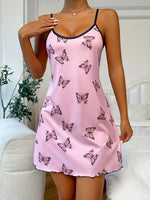 Women Butterfly Print Spaghetti Strap Nightgown Sexy Slip Sleep Dress Summer Pajama Dress Ladies Loungewear Nightwear Sleepwear