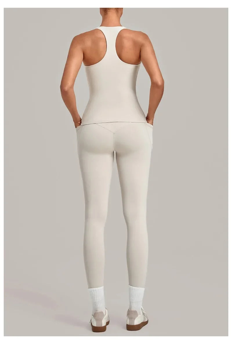 Women's Seamless Yoga Sets Sports Fitness Hip-lifting High Waist Pant Sleeveless Backless Suits Workout Running Leggings Sets