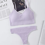 Women Seamless Bra Panties Set Push-Up Non-wire Bralette Low-Rise Briefs Sexy Lingerie Female Comfort Rib Sports Underwear Set