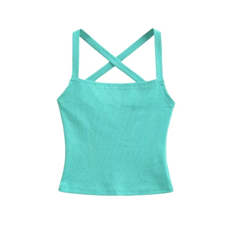 Solid Color Sexy Back-Cross-Strap Tank Top For Women New Summer Slim-Fit Short Outerwear Base Top Pure Desire Casual Style 56ZA