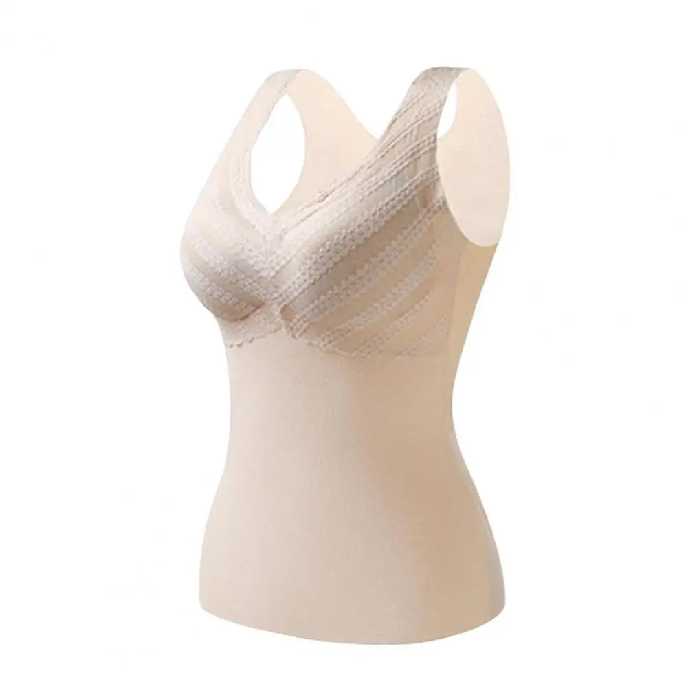 Seamless Velvet Women Vest Winter Women Thermal Vest with Chest Pads V Neck Slim Fit Elastic Sleeveless Bottoming Tank Top