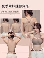 MOYISU Anti Slip Halter Bra for Small Chest, Push Up Enhancer Pads Rounded Shape, Invisible Seamless Cover No Show Lift Bralette