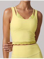 Sexy Fake Two-piece Yoga Tank Top Naked Feel Lace Trim V Neck High Stretch with Bra Pads Gym Running Fitness Dance Tank Top