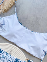 RUOTONGSEPT Women Swimsuit Knitted Bikini Set Sexy Blue White Print Split Swimsuit Bikini Brazilian Triangle Swimwear
