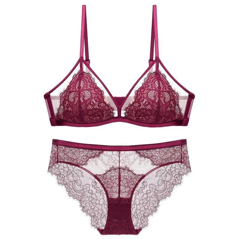 Sexy Lace Mesh Wireless Bra SetBra Soft Triangle Cup Bralette Panties Set Thin Lined Transparent Set Underwear Women Lingerie