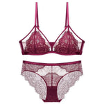 Sexy Lace Mesh Wireless Bra SetBra Soft Triangle Cup Bralette Panties Set Thin Lined Transparent Set Underwear Women Lingerie