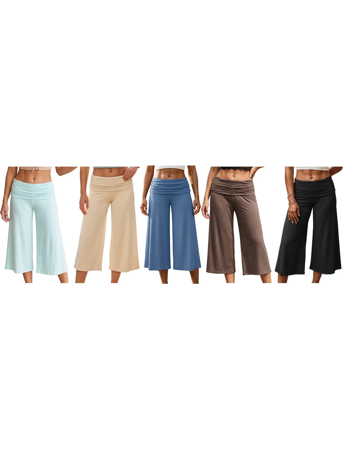Women's Summer Capri Pants Fold Over Waistband Low Rise Wide Leg CroppedTrousers Daily Lounge Out Going Solid Color