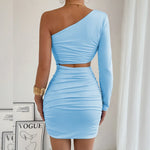 Fashion Sexy Dress Slanted Collar Single Shoulder Sleeves Hollow Slim Fit Sexy Dresses Skinny Slim Elegant Party Mini Dresses