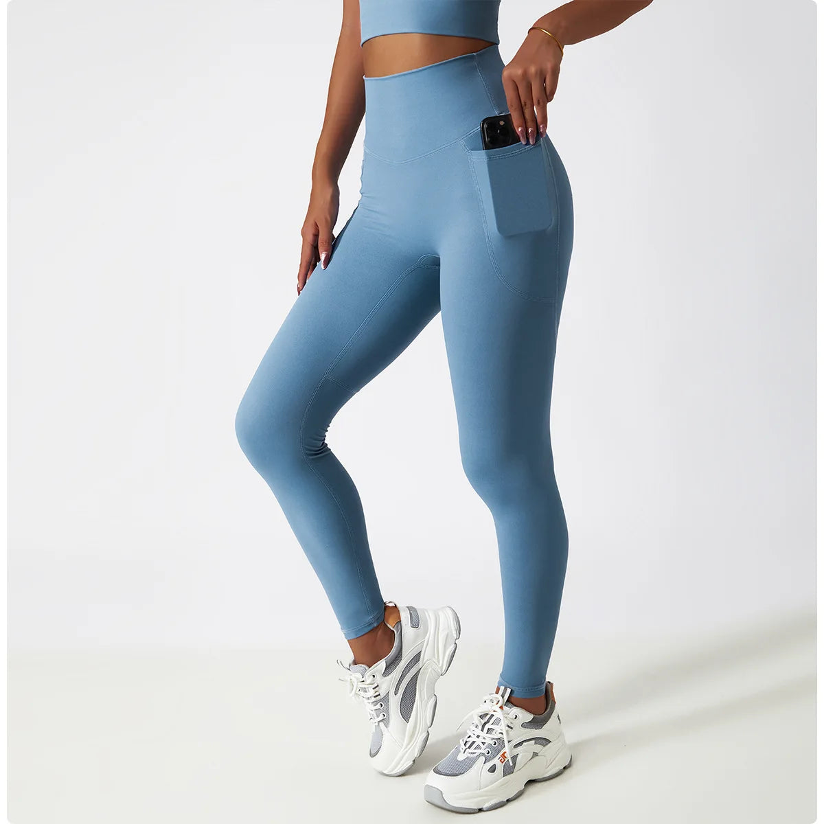 Cozy SkinFriendly Breathable Pocket Yoga Leggings Gym High Waist Sports Leggings Women Elasticity Fitness Running Hip Lift Pants