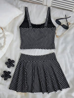 Vintage Black Polka Dot Print Tankini Set Women Push Up Tank Top Split Tie Skirt Two Piece Swimsiut 2026 Bathing Suit Swimwear