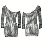 Women Fishnet Mini Sexy Dress Mesh Hollow Out Perspective Bodycon Underwear Dress Erotic Costume Crotchless Lingerie Sex Clothes