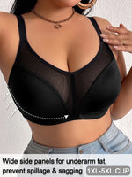 Full Cup Plus Size Women Bra Wireless Thin Side Support Gathering Brassiere Comfort Breathable Mesh Minimizer Bra