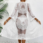 Sexy Embroidery Half Sleeve Chiffon Cardigan Tunic Beach Cover Up Cover-ups Beach Dress Beach Wear Beachwear Female Women V5510