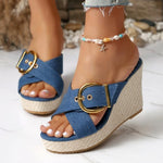 2026 Fashion Wedge Sandals for Women Buckle Decor Chunky Platform Slippers Woman Summer High Heels