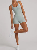 Cross Exposed Back Shaping Nude Yoga Jumpsuit Women Summer Sleeveless Pleate Slim Hip Lifting Short Sport Fitness One Piece Suit
