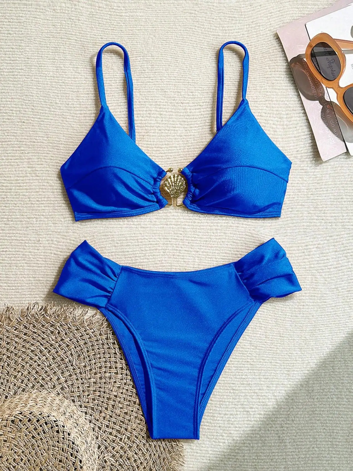 Sexy Pleate High Waist Bikini Set 2026 Women Orange Metal Buckle Push Up Two Piece Swimsuit Beach Bathing Suit Holiday Swimwear