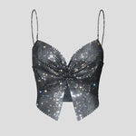 Toucheart Sexy Bow Knot Rhinestones Perspective Suspender Bra For Women Sexy Hottie Fishing Slit Lining Sleeveless Backless Bra